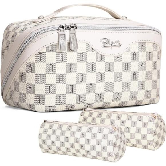 Handbags - Travel Makeup Bag Cosmetic Bags for Women: Large Make up Bags Set of 3 -